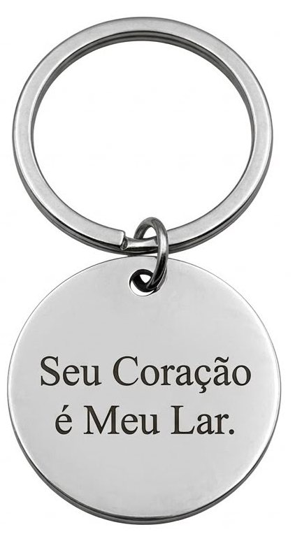 Verso do chaveiro em aço com frase gravada
