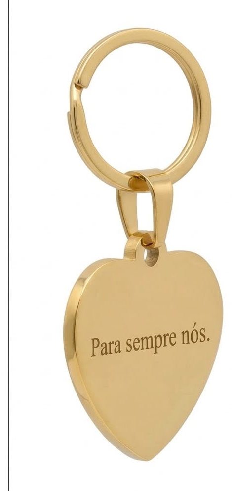 Verso do chaveiro G coração dourado com frase gravada