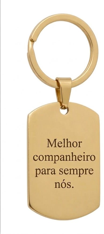 Verso do chaveiro oval dourado com frase gravada